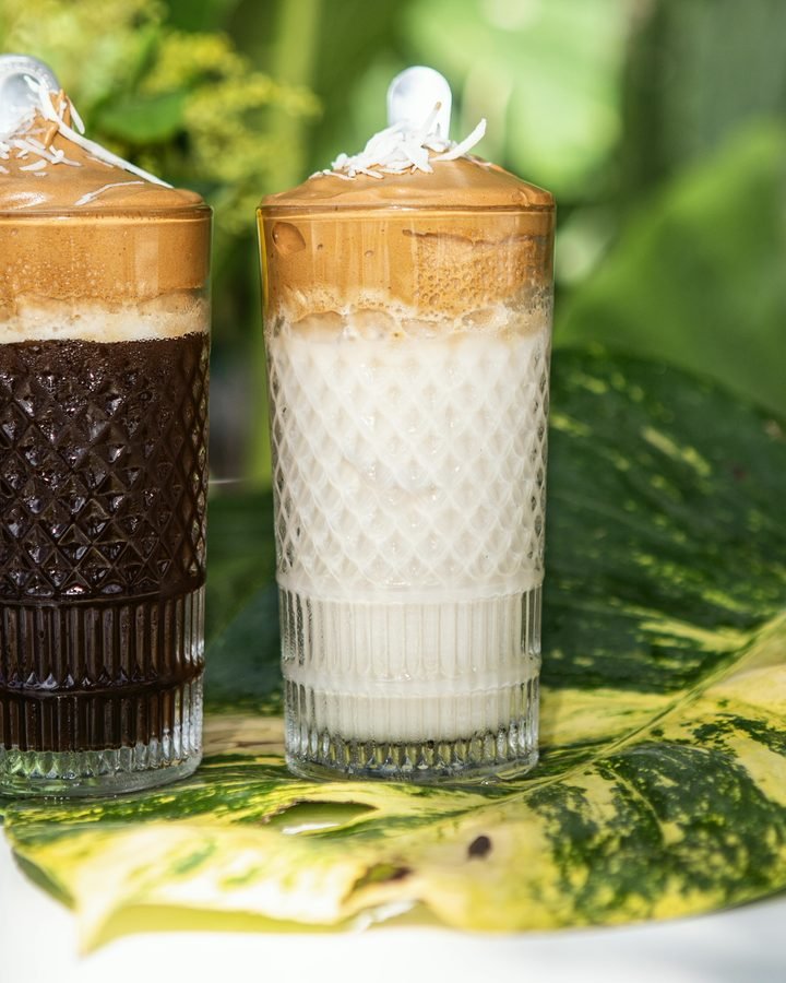 Two iced coffee drinks at Liefs Tulum