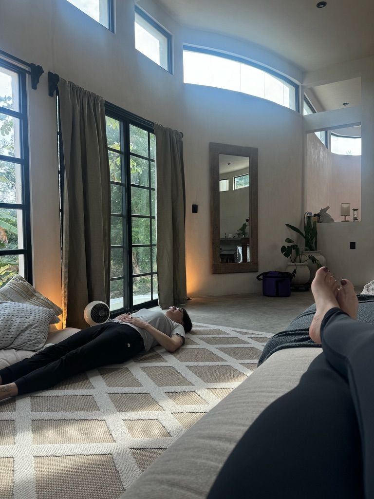 Guests resting in the living room at Rancho Verde Tulum